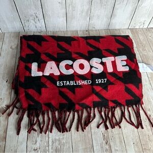 PREOWNED LACOSTE LIVE RED BLACK HOUNDSTOOTH PRINT WOOL SCARF ITALY